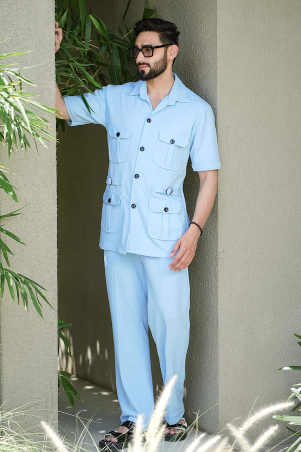 Niloufer By Aasif Ally Solid Pocketed Shirt & Pant Set