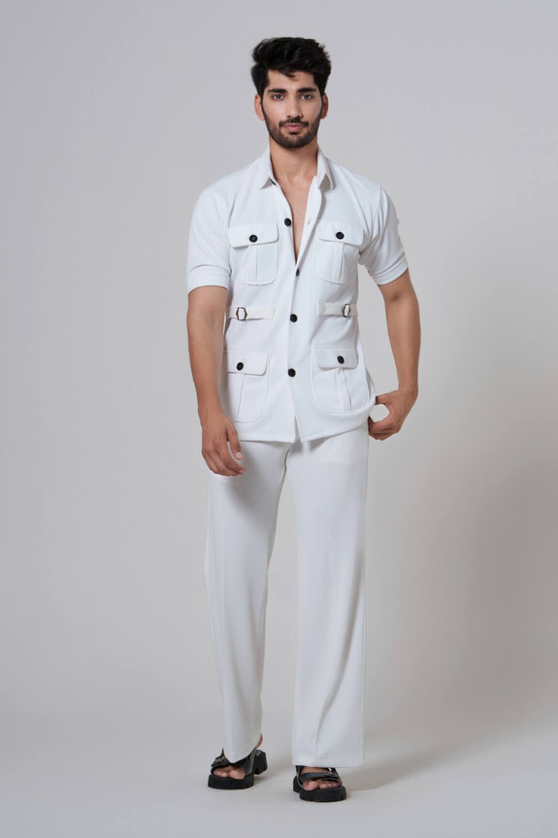 Niloufer By Aasif Ally Solid Pocketed Shirt & Pant Set