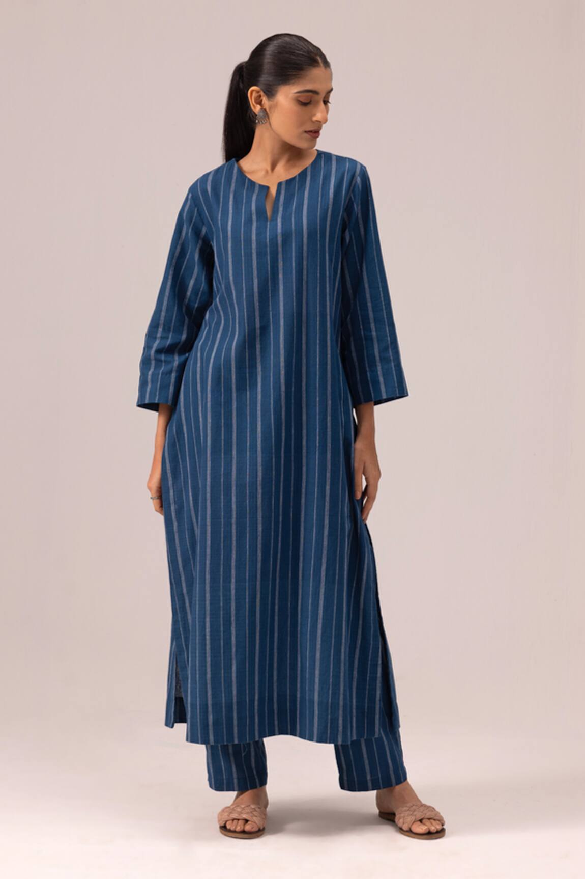 Label Shreya Sharma Blue Striped Handwoven Cotton Kurta Set