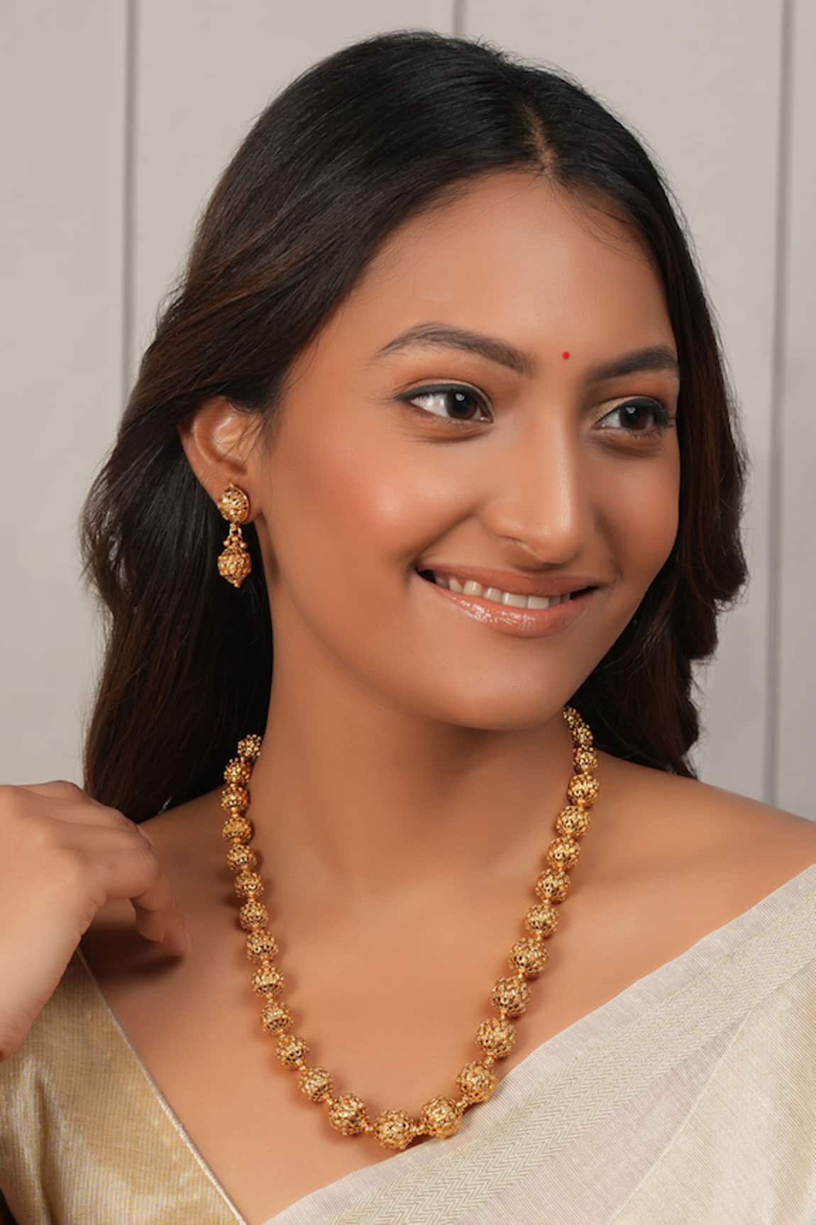 Smars Jewelry Antique Gold Mala Set & Earrings 