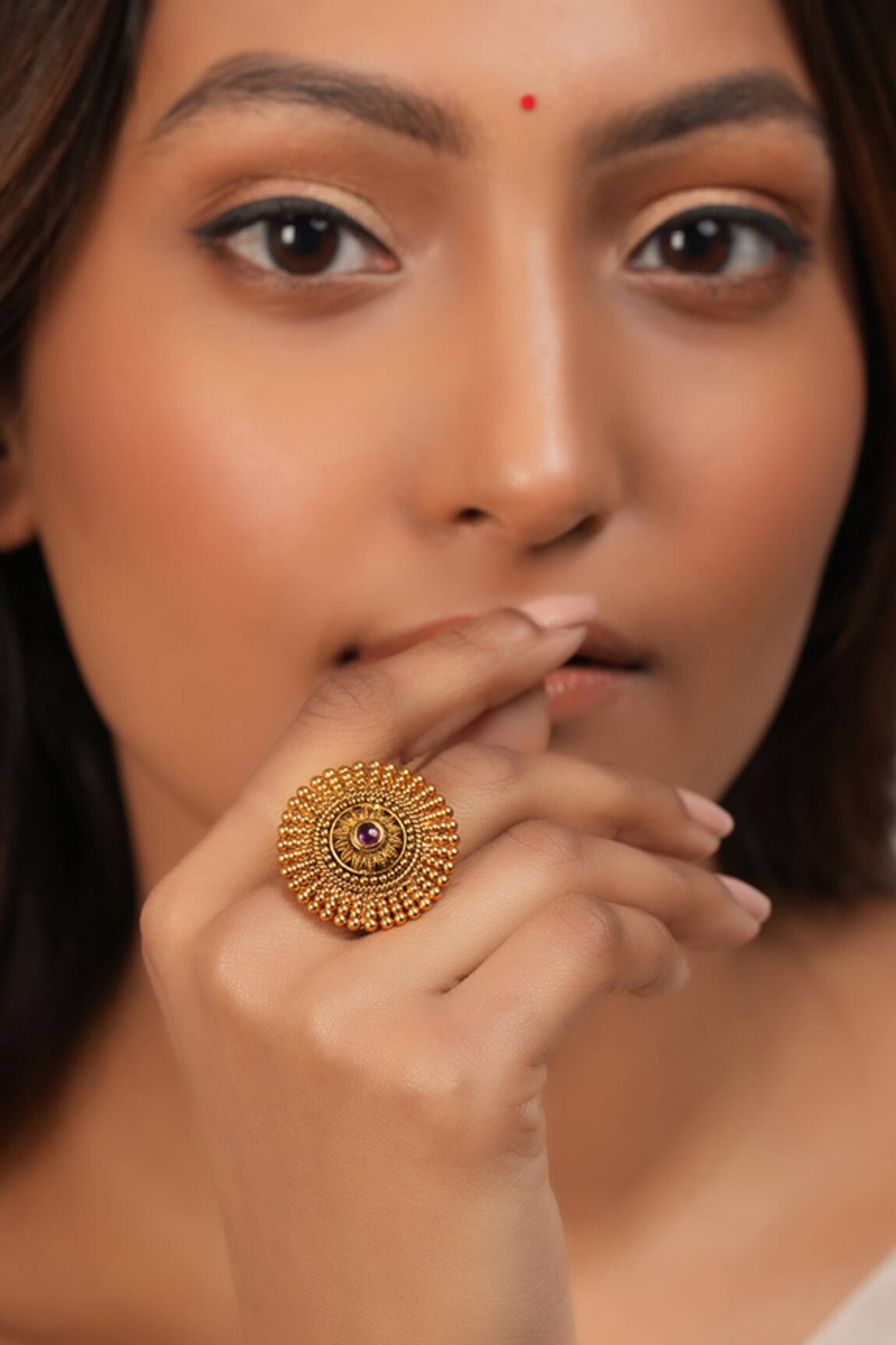 Smars Jewelry Antique Gold Ruby Stone Spiral Ring 