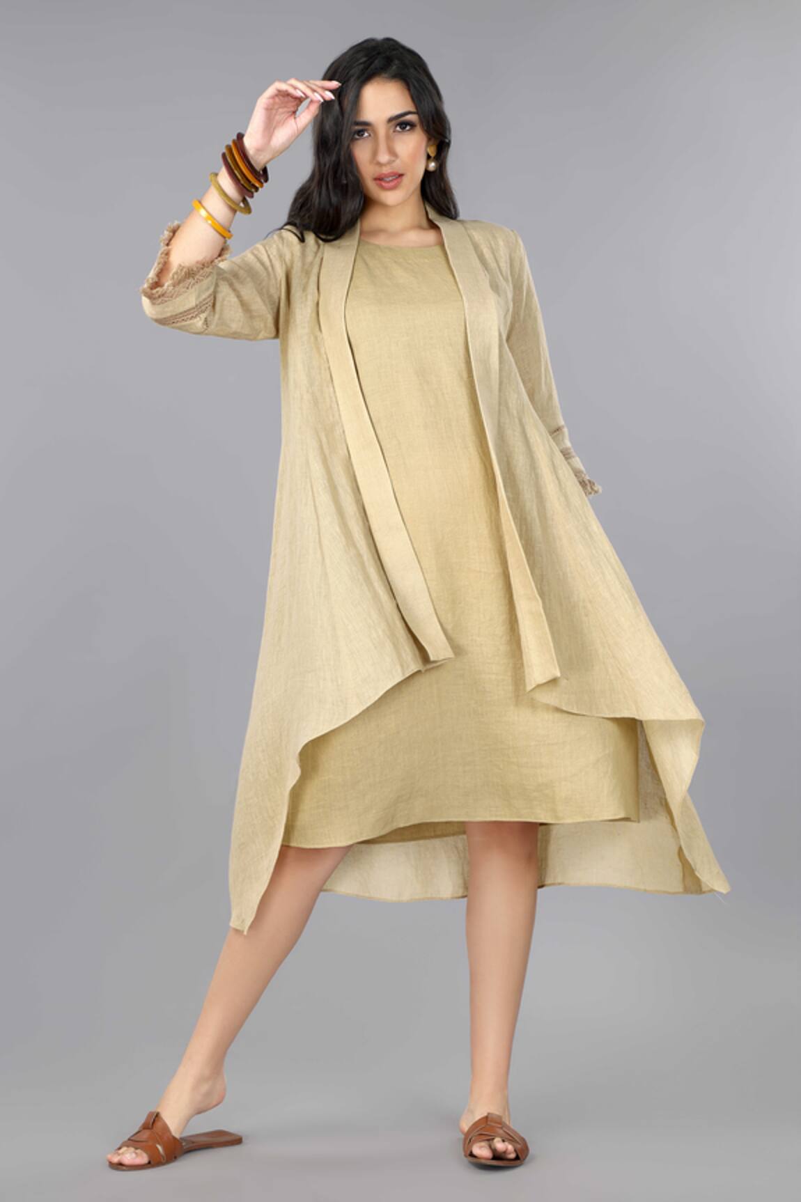 Gothilo Biscoff Linen Jacket Dress