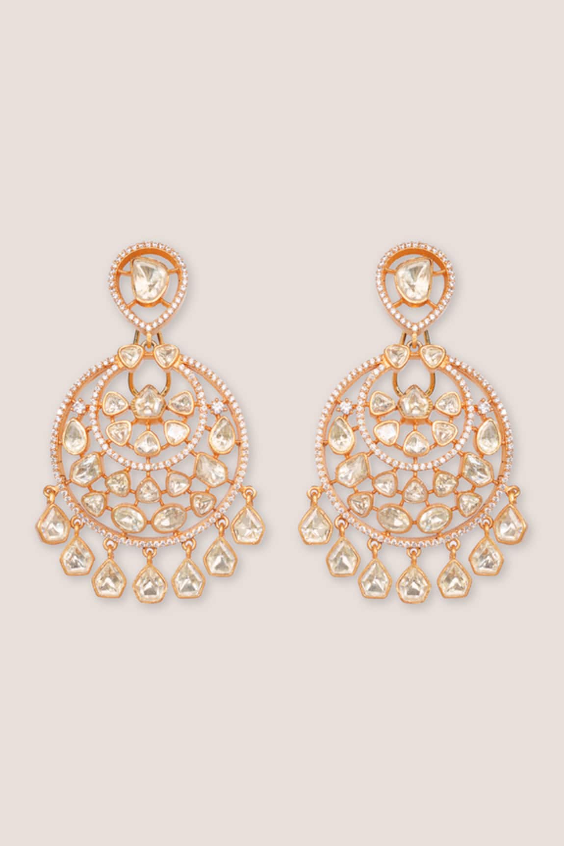 Zevar By Geeta Moissanite Chandbali Earrings 
