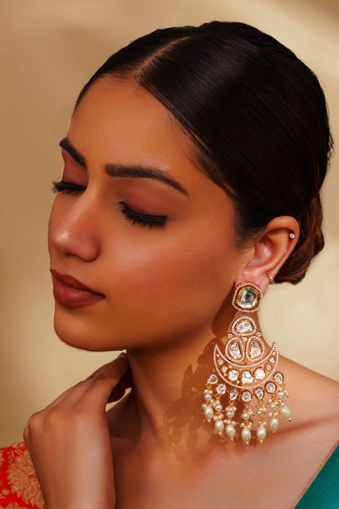 Zevar By Geeta Moissanite Gold Finish Chandbalis 