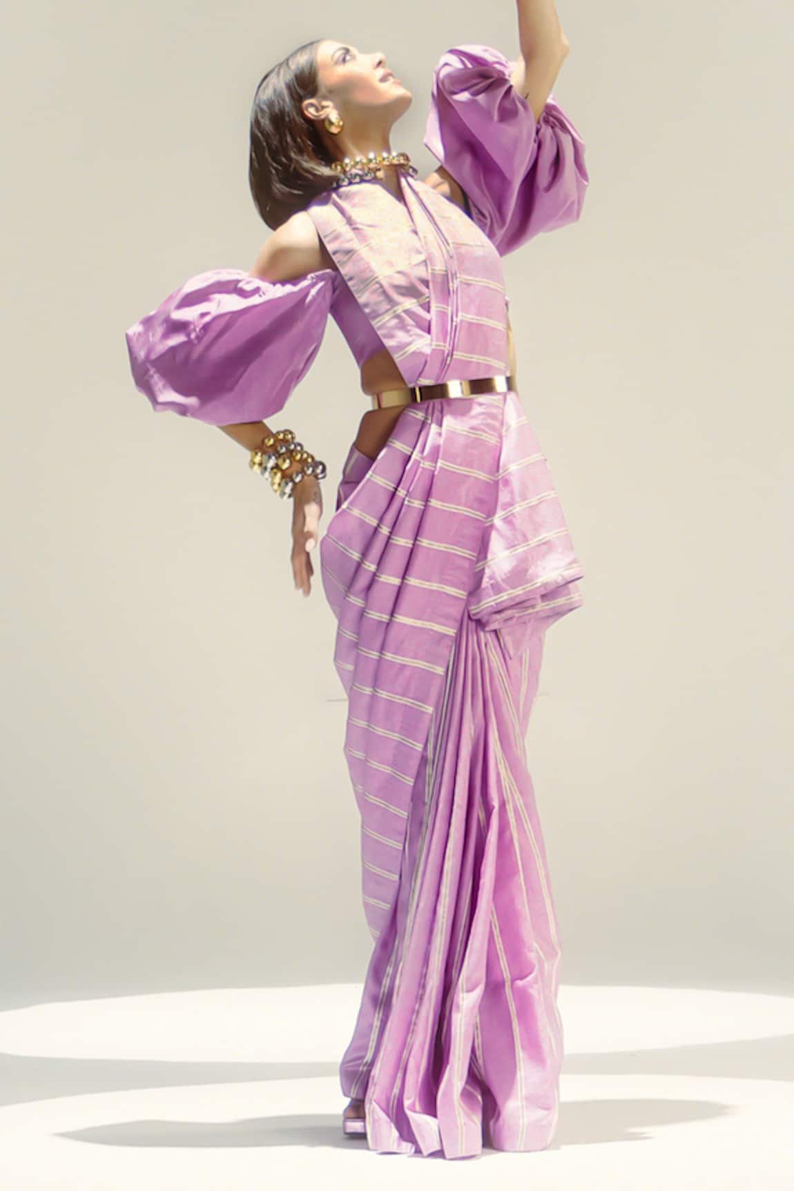 Ekaya Banaras Lilac Pencil Stripe Silk Saree 