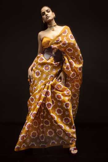 Ekaya Banaras Retro Floral Printed Organza Saree