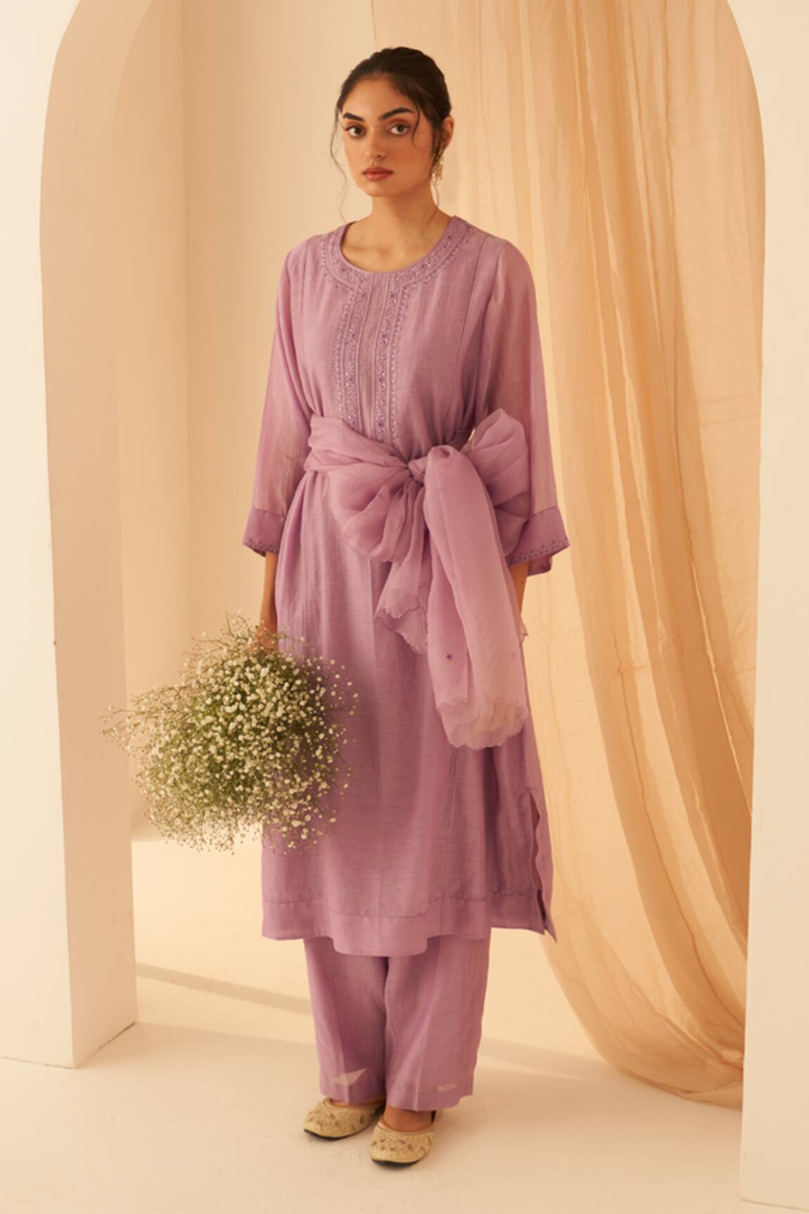 Janki India Lilac Chanderi Kurta Set