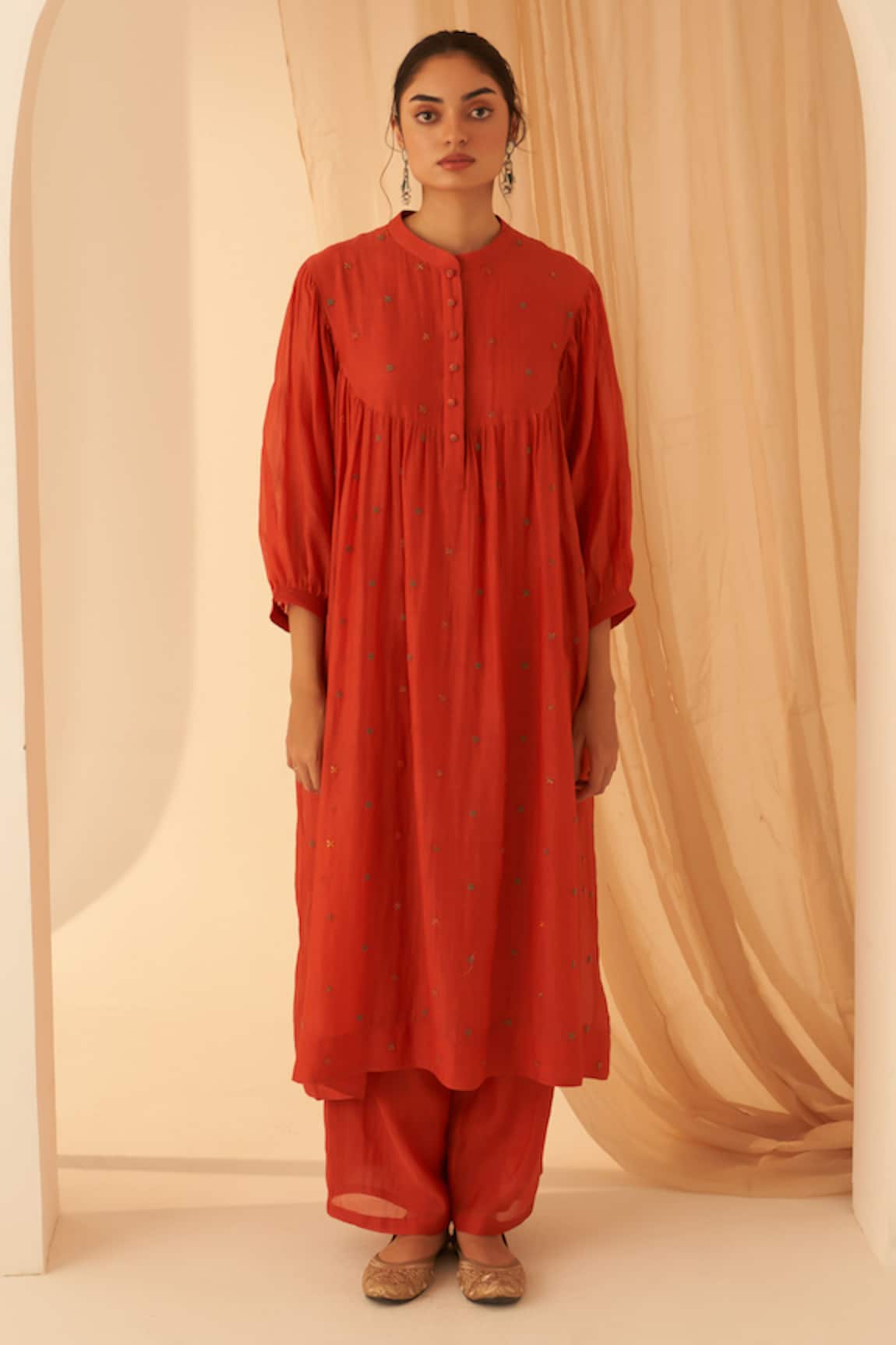 Janki India Chanderi Cross Stitch Kurta Set 