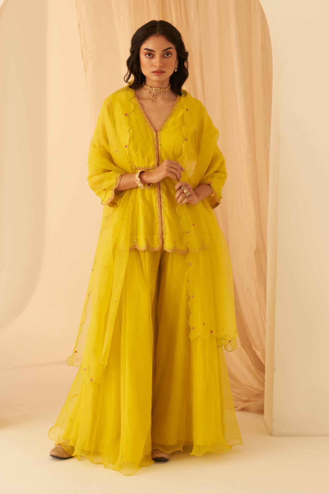 Janki India Chanderi Thread Embroidered Peplum Set 