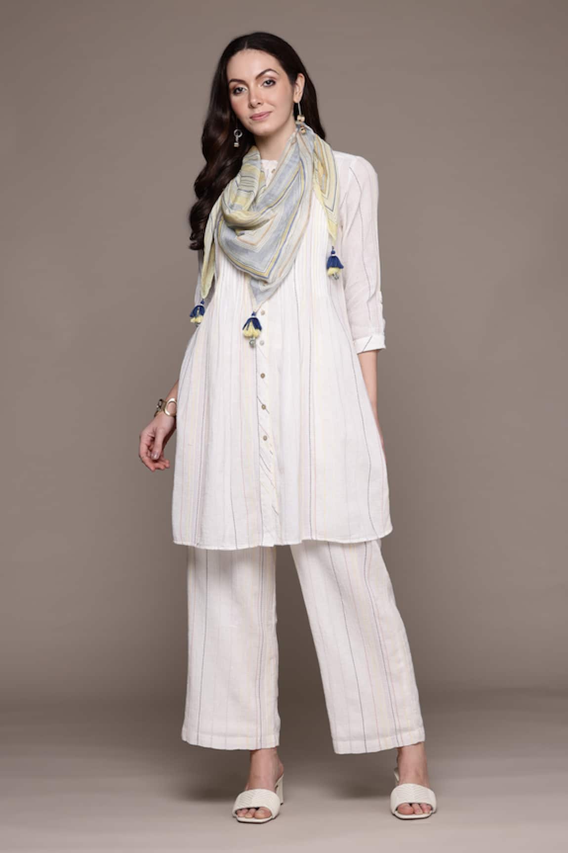 Ritu Kumar Beige Apeksha Kurta Set With Pant & Dupatta 