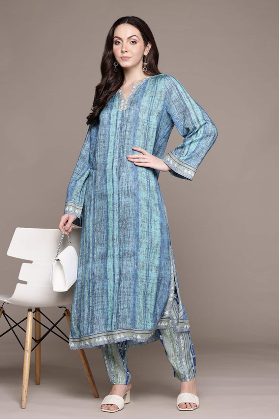 Ritu Kumar Striped Blue Kurta Set With Pant 