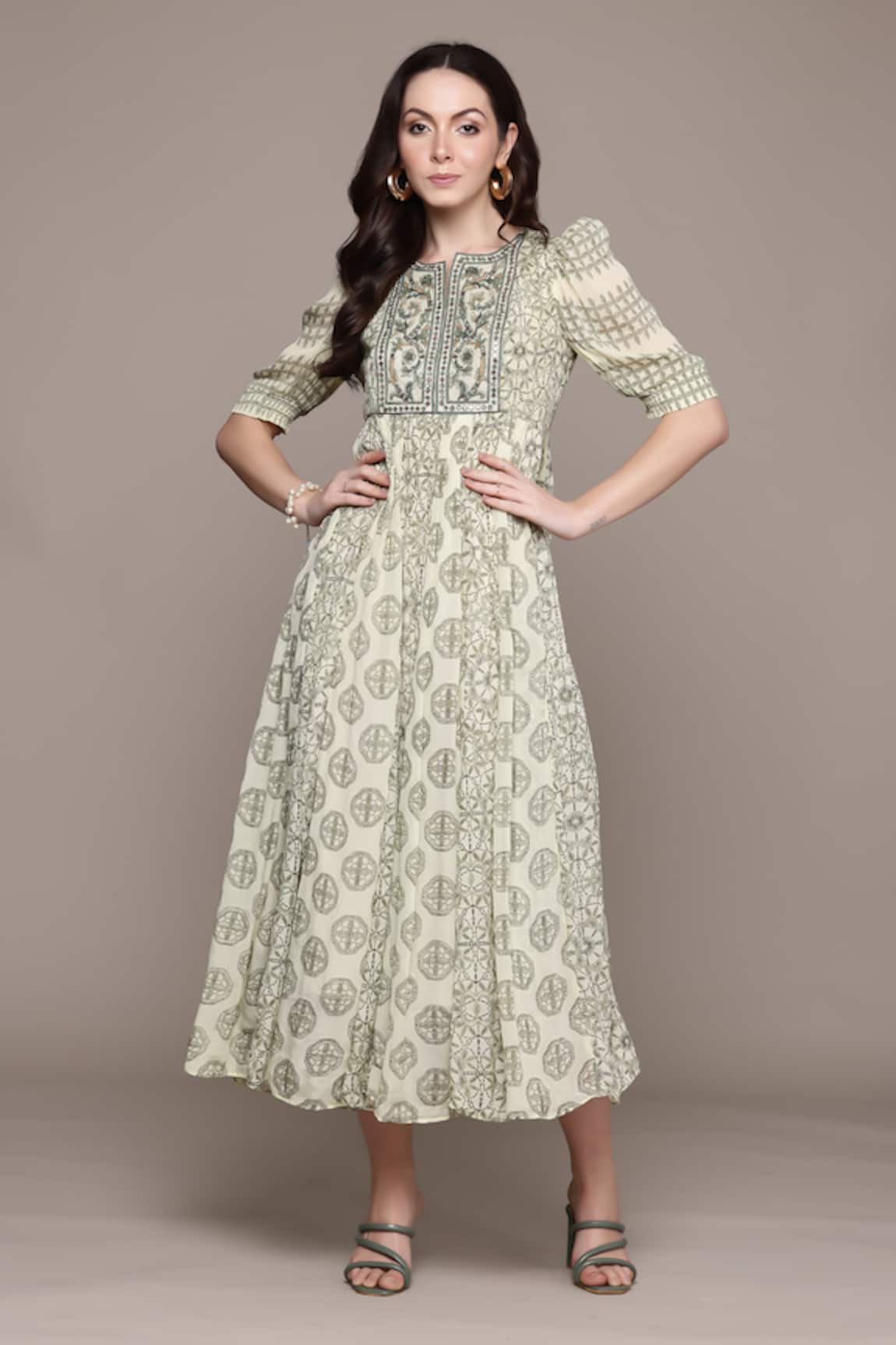 Ritu Kumar Embroidered Green Saatchi Midi Dress 
