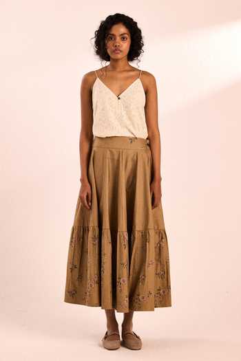 Kharakapas Rust Rose Block Print Skirt 