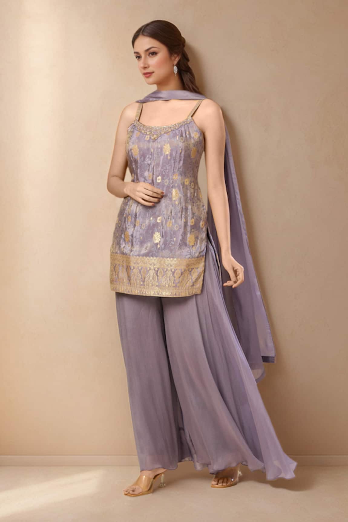 Samyukta Singhania Woven Floral Vine Kurta Palazzo Set 