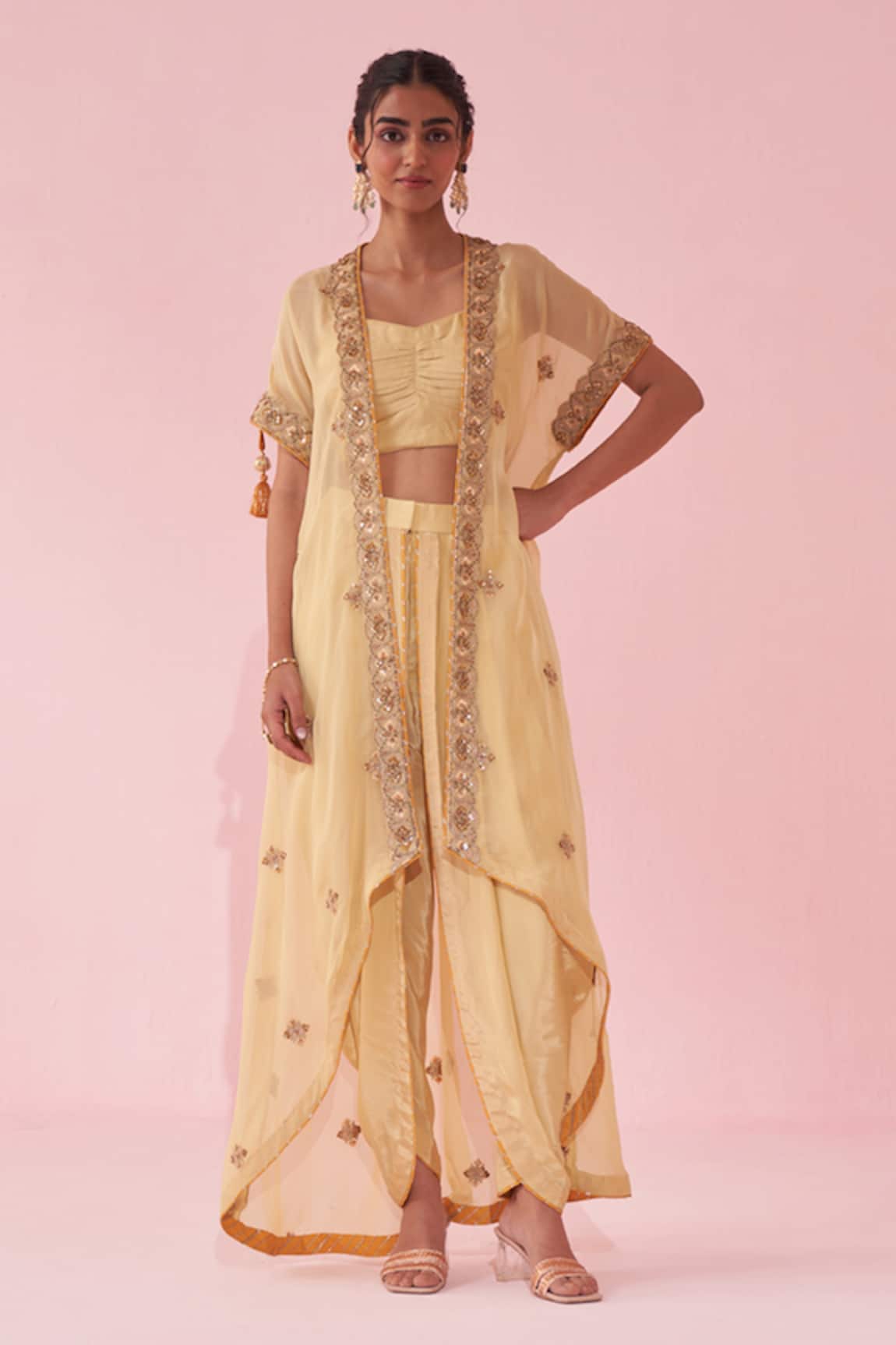 Studio Bagechaa Embroidered Yellow Cape Set 