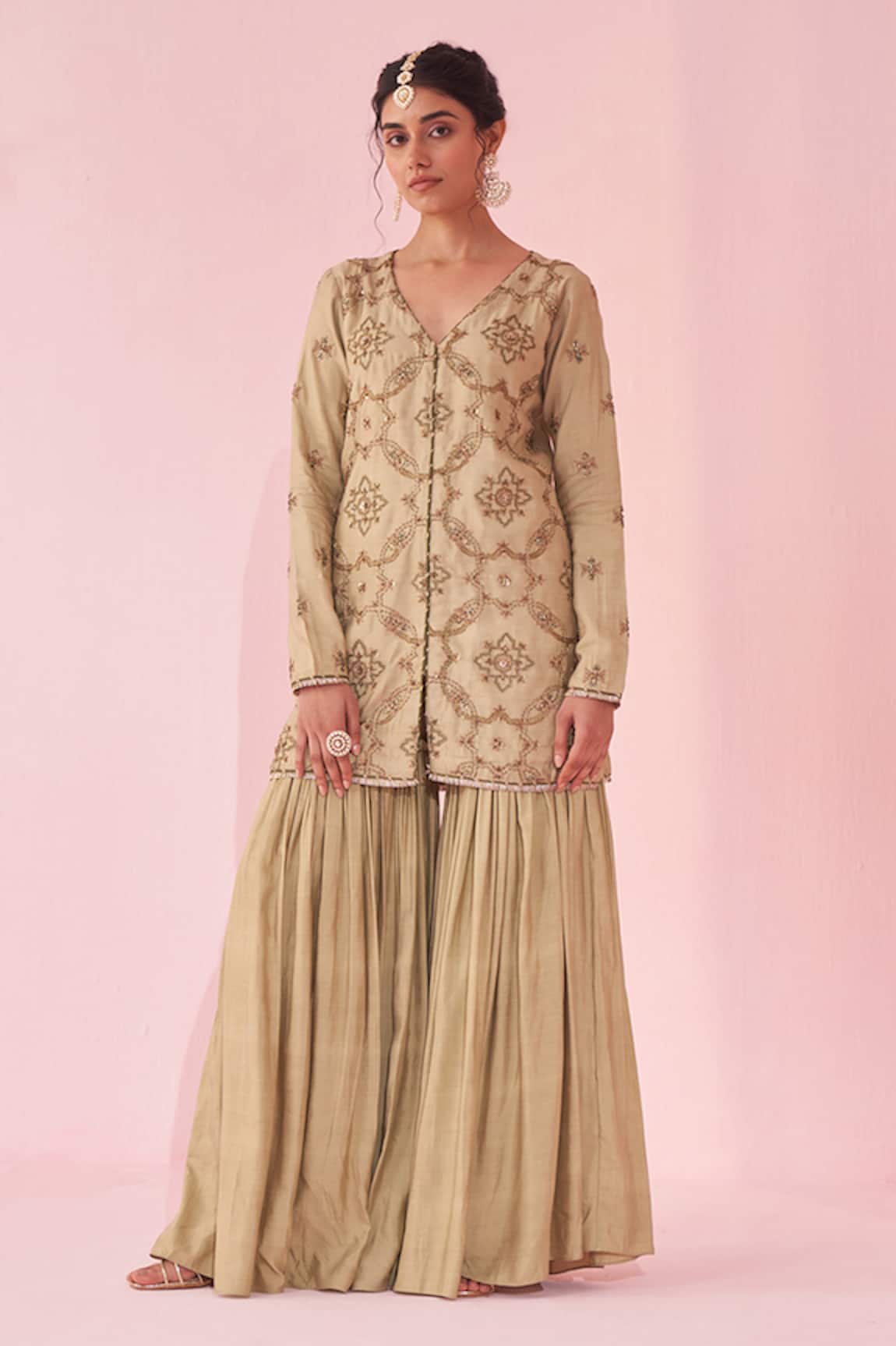 Studio Bagechaa Embroidered Gazal Green Sharara Set 
