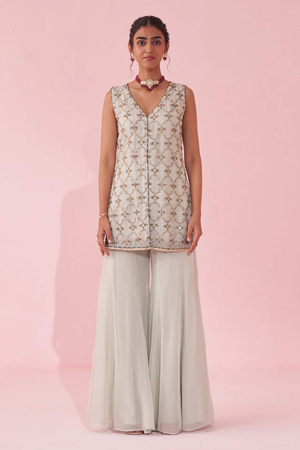 Studio Bagechaa Embroidered Pale Blue Sharara Set 