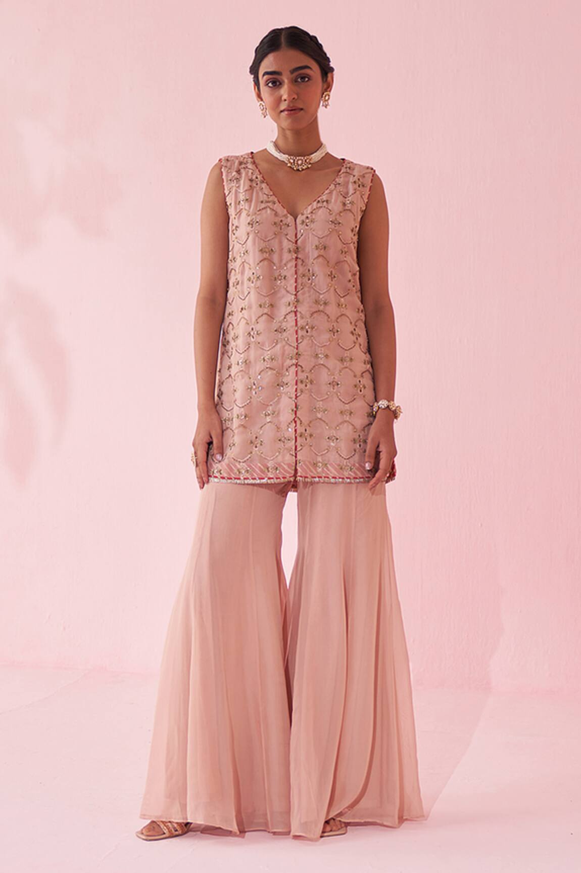 Studio Bagechaa Embroidered Blush Pink Sharara Set 