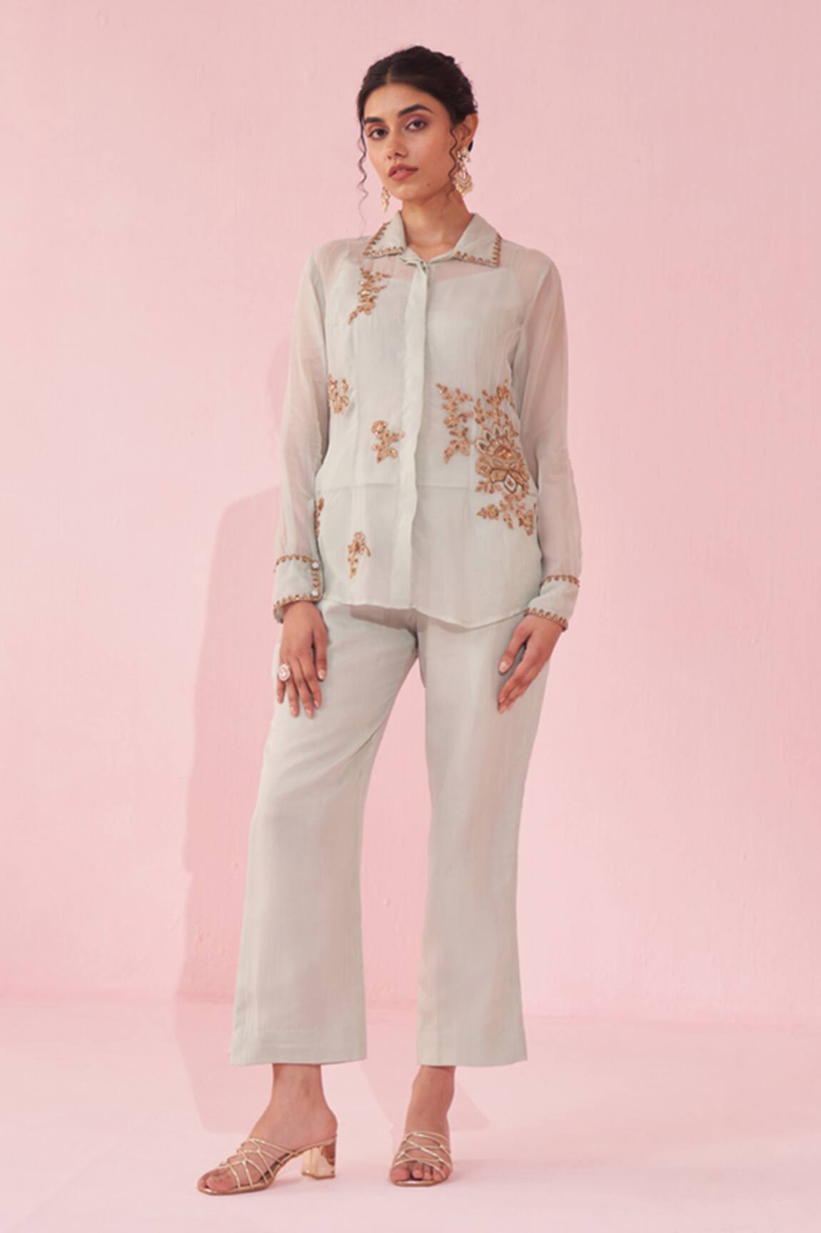 Studio Bagechaa Gulmina Pale Blue Shirt Pant Set 
