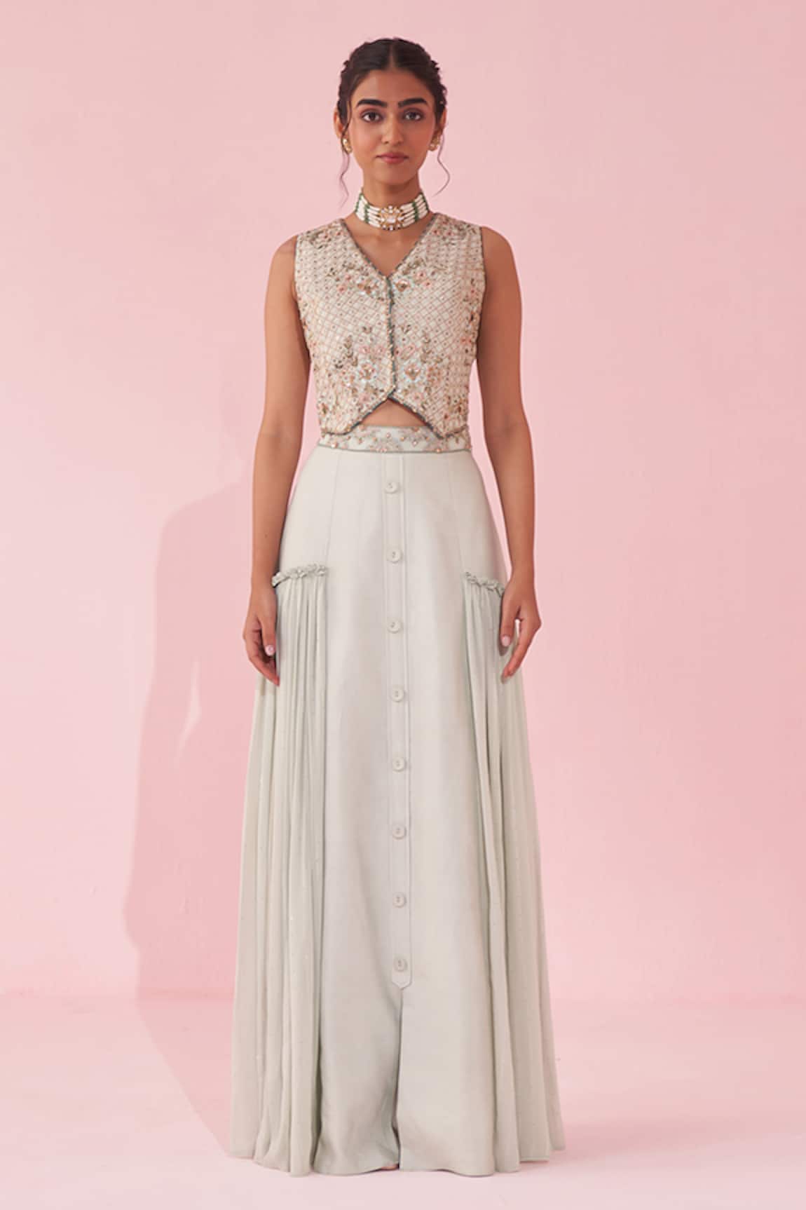 Studio Bagechaa Embroidered Gilet & Sharara Set 