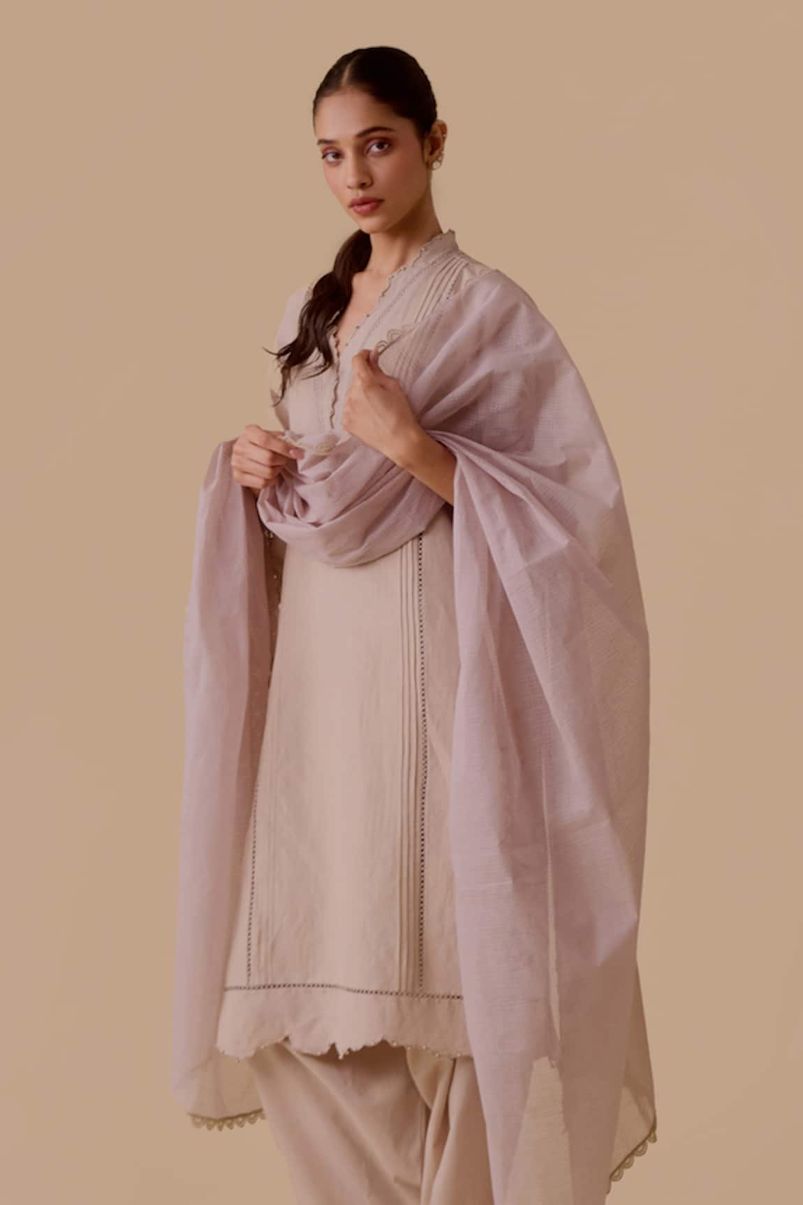 Bunka Beige Floral Cutwork Kurta Set 