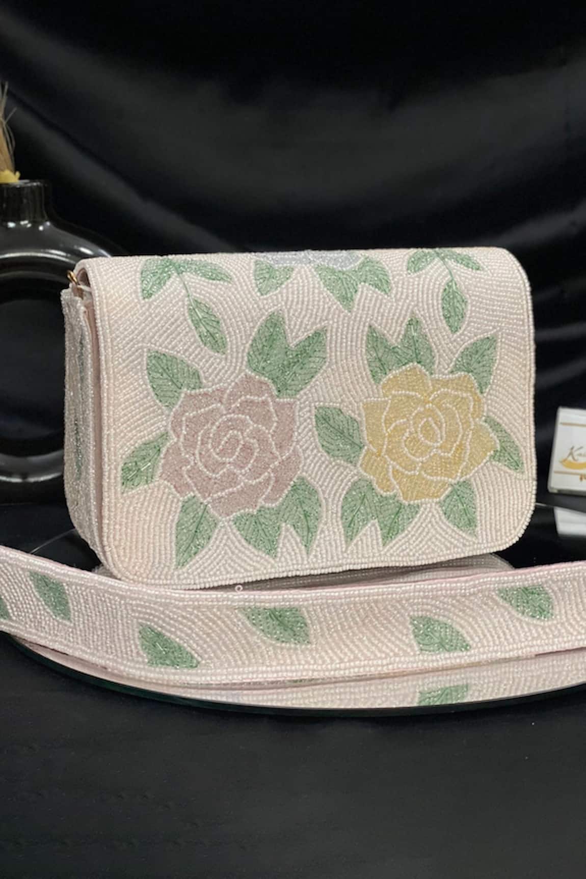 Kainiche by Mehak Embellished Floral Raw Silk Handbag 