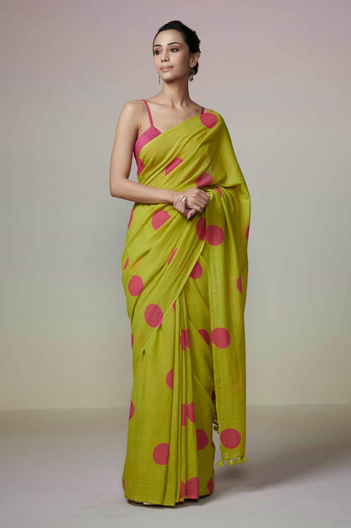 Dressfolk Polka Dot Handloom Saree with Running Blouse