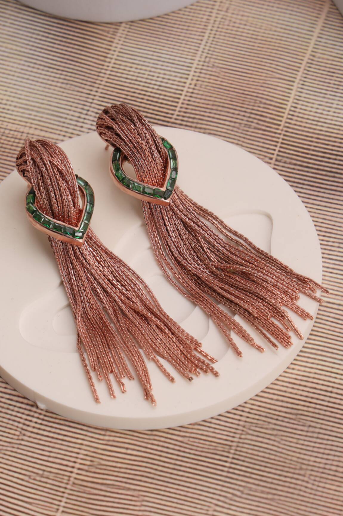 Trupti Mohta Cascade Earrings With Green Accents 