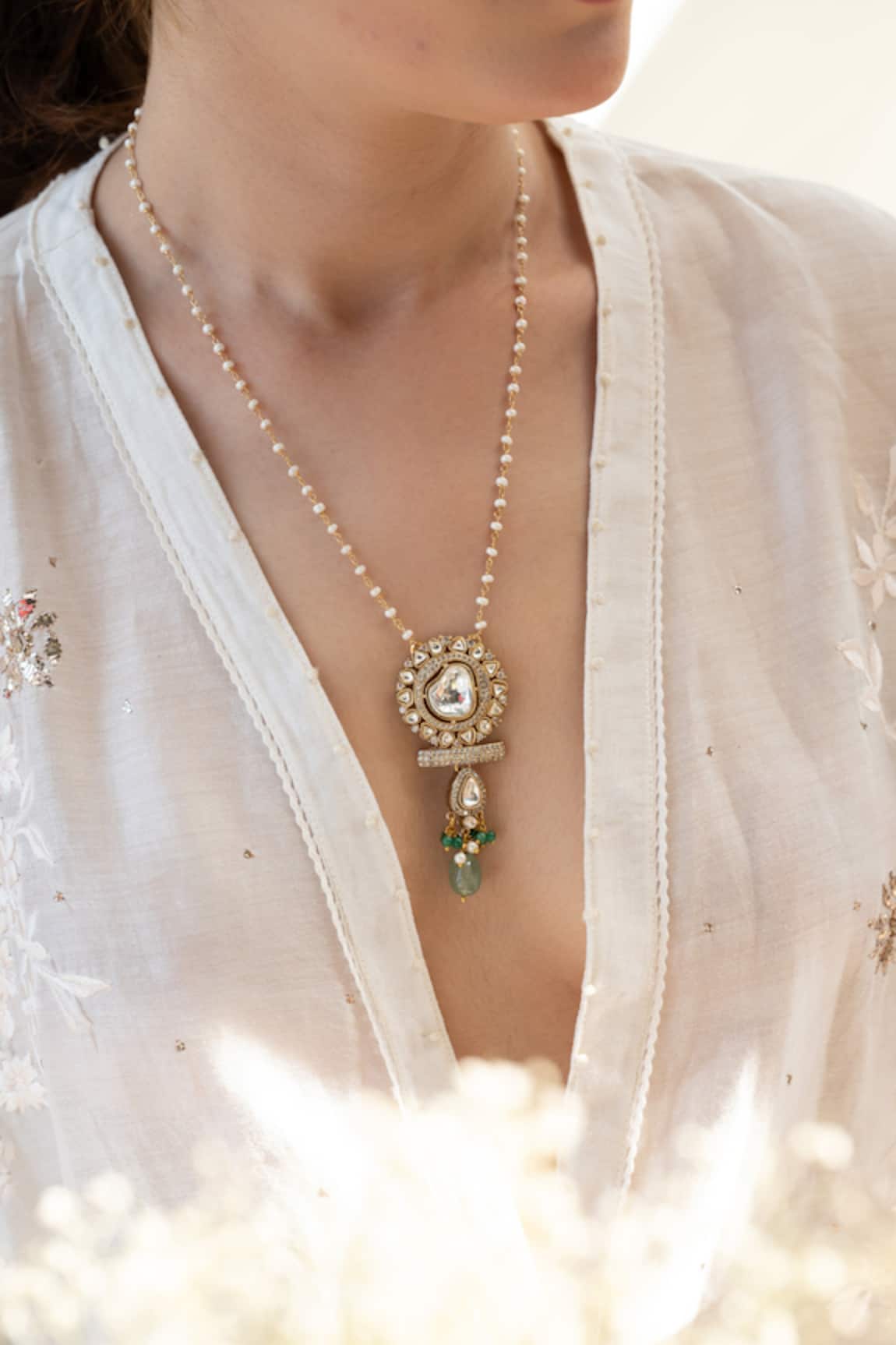Do Taara Mint Polki Pendant Necklace