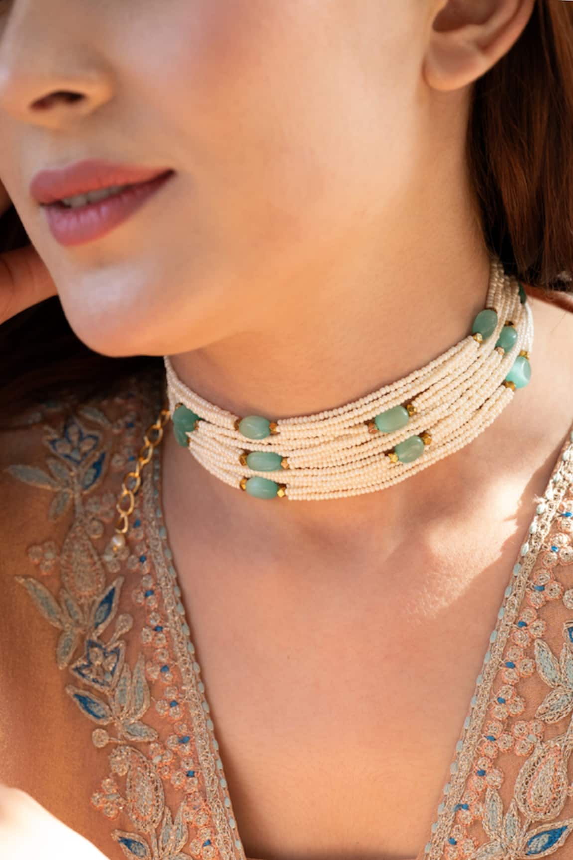 Do Taara Mint Pearls Choker Necklace