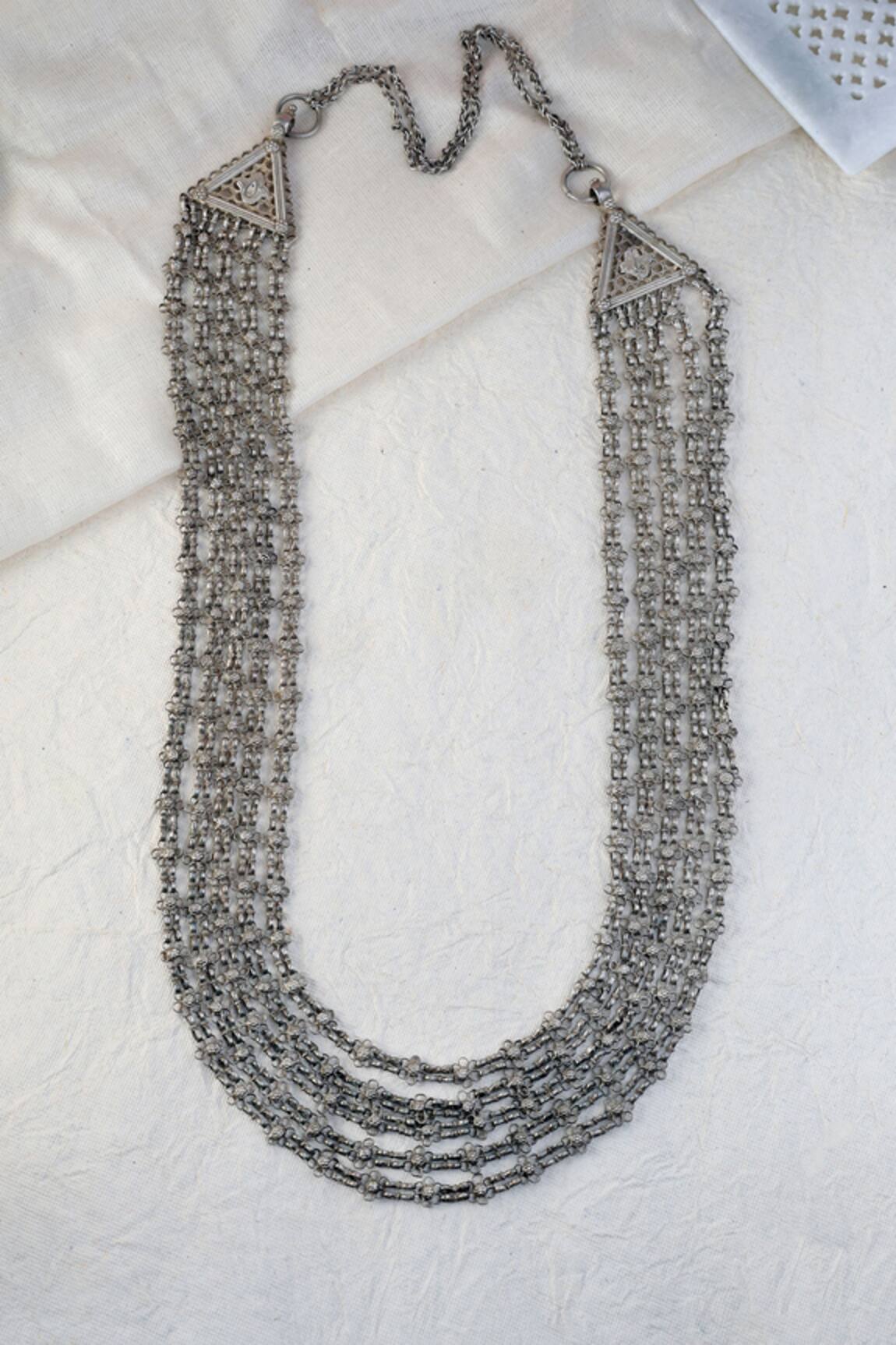 Mero Jewellery Tribal Multi Layer Silver Necklace 