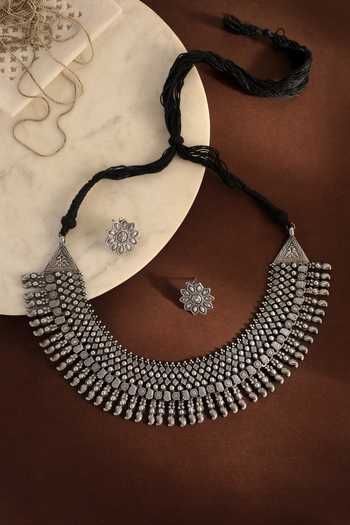 Mero Jewellery Tribal Silver Necklace & Earring Set 