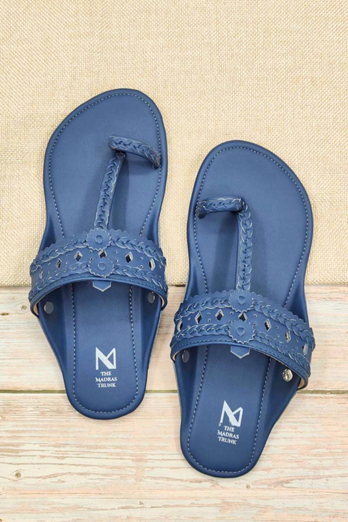 The Madras Trunk Dark Blue Kolhapuri Flat Sandals 