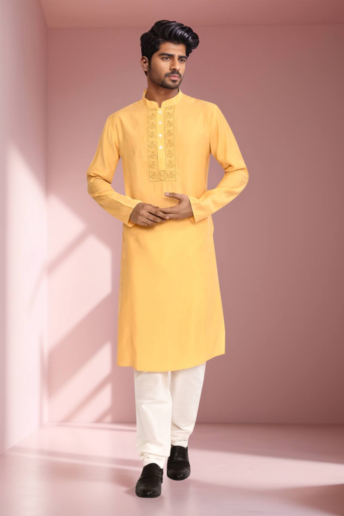 Arihant Rai Sinha Yellow Silk Blend Long Kurta 