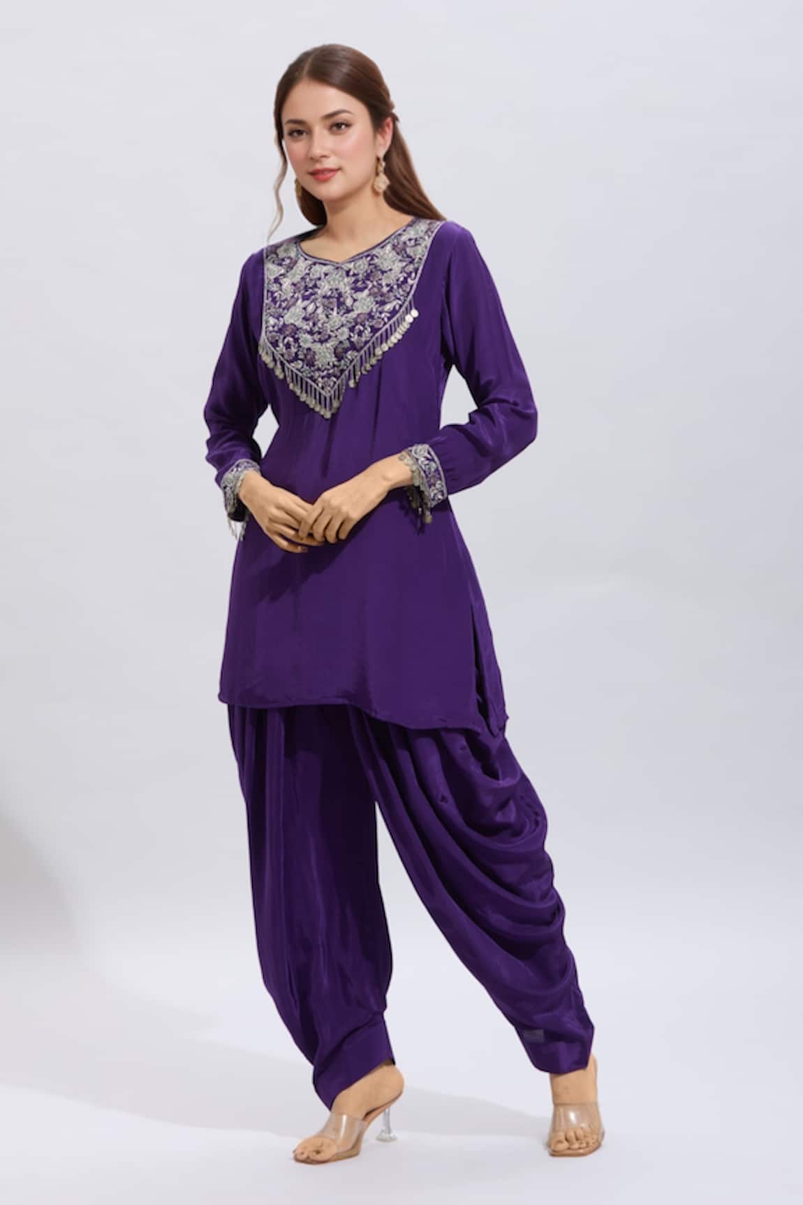 Samyukta Singhania Embroidered Purple Kurta & Dhoti Set 