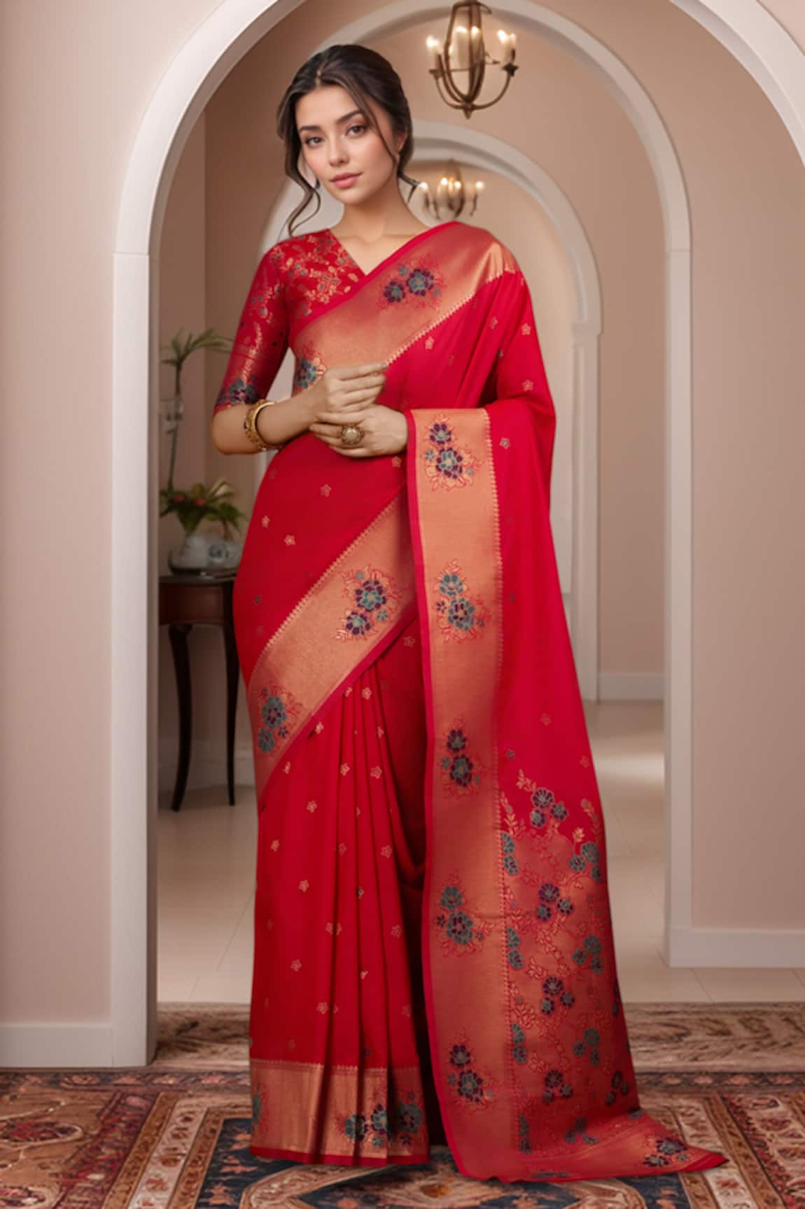 Samyukta Singhania Zari Woven Banarasi Silk Saree Set 