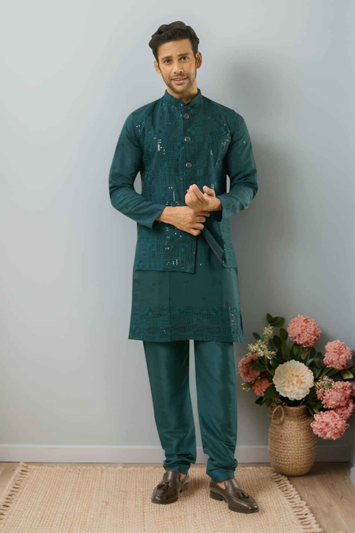 Arihant Rai Sinha Sequin Embroidered Bundi Kurta Set 