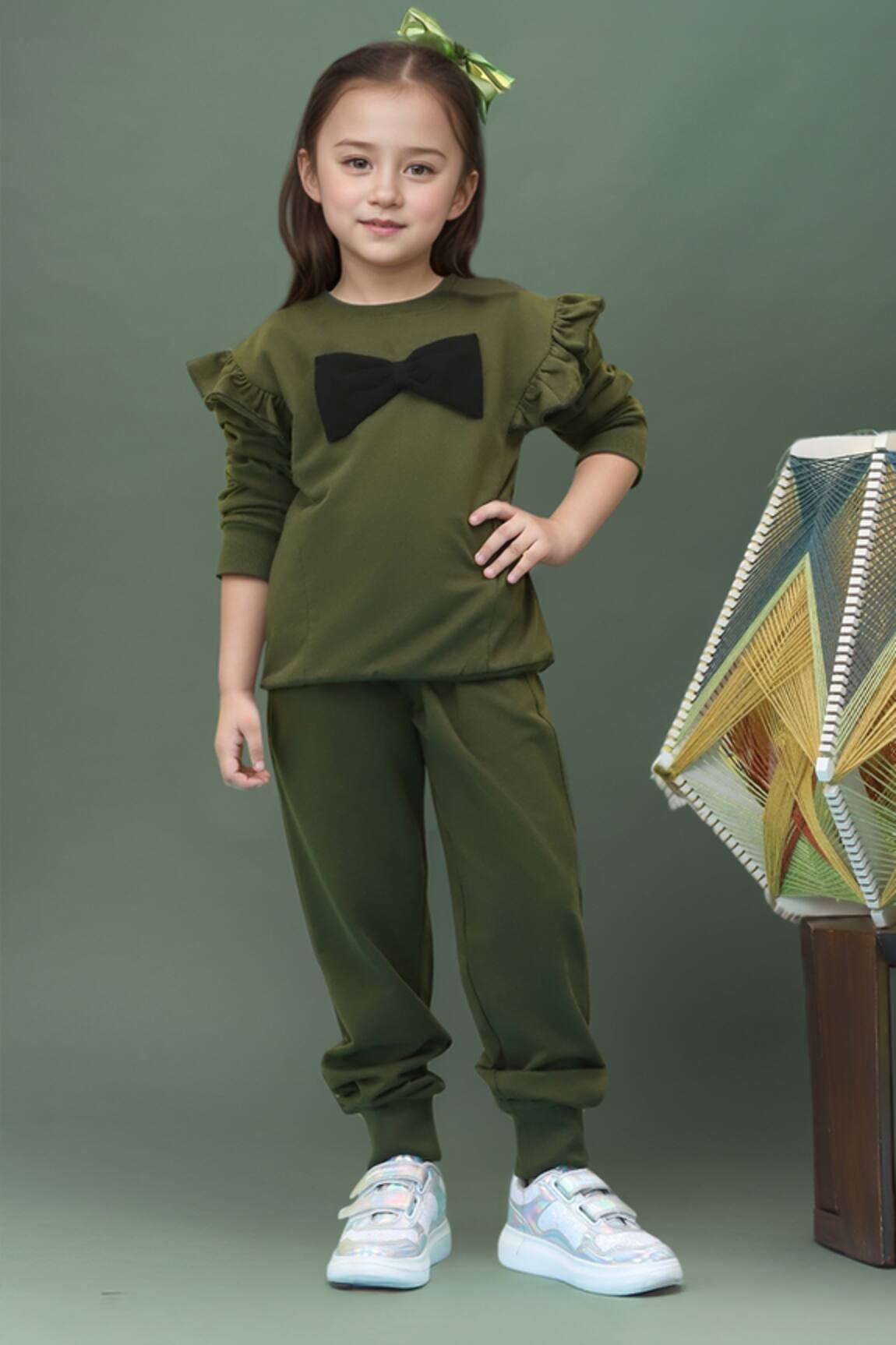 Petite Pomme Bow Detailed Frilled Top & Jogger Set 