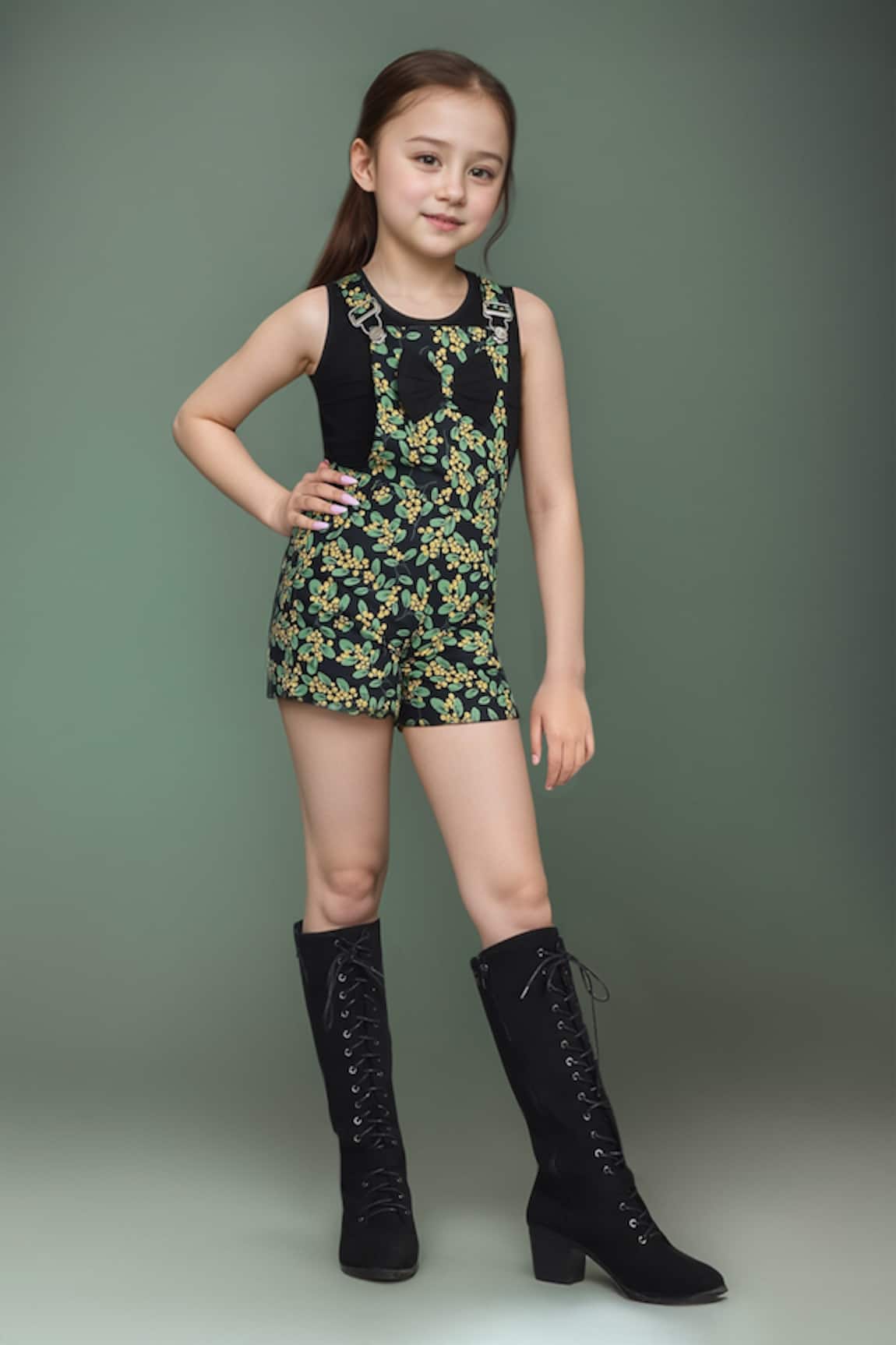 Samyukta Singhania Printed Cotton Lycra Dungarees & T-Shirt Set 