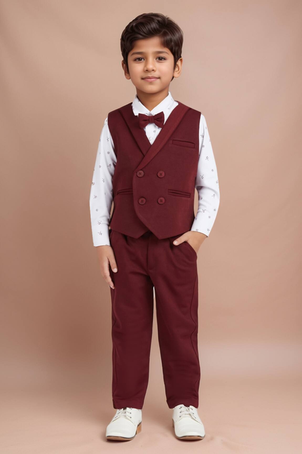 Arihant Rai Sinha Maroon Kids Suit Set With Printed Shirt 