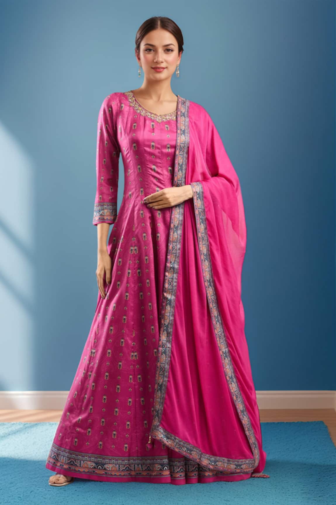 Samyukta Singhania Pink Digital Print Anarkali Set 
