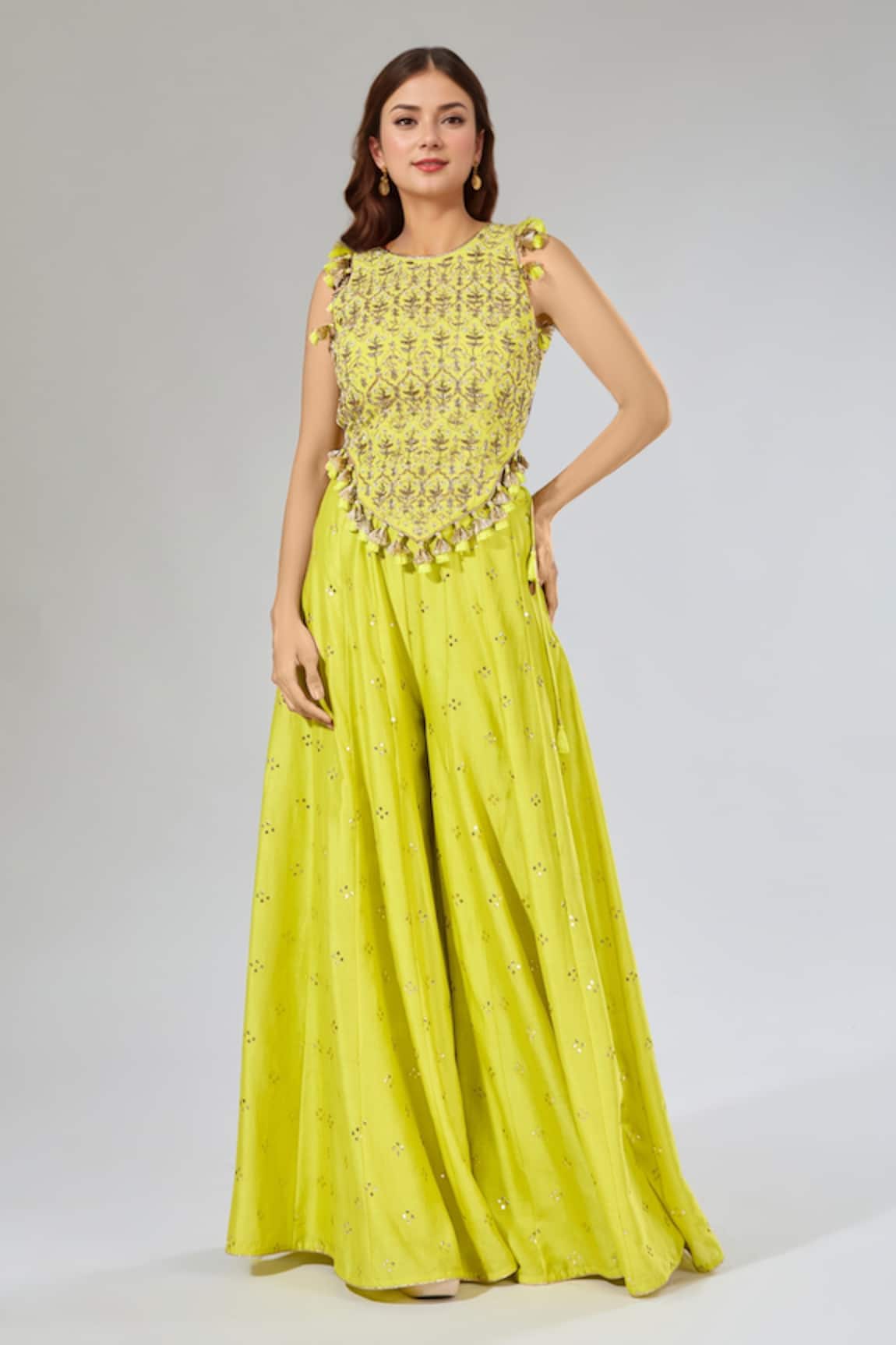 Payal Singhal Jaal Embroidered Yellow Top & Sharara Set 