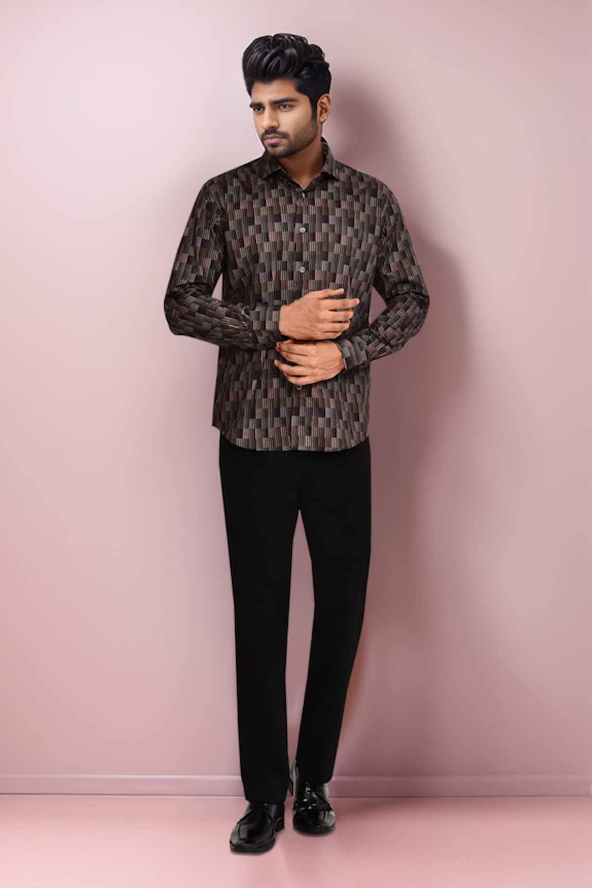 Aryavir Malhotra Brown Patterned Casual Shirt