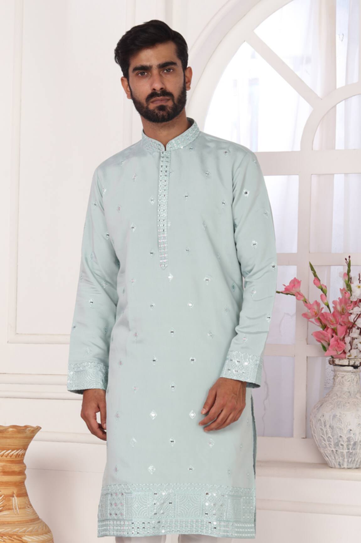 Arihant Rai Sinha Embroidered Art Silk Pista Green Kurta 