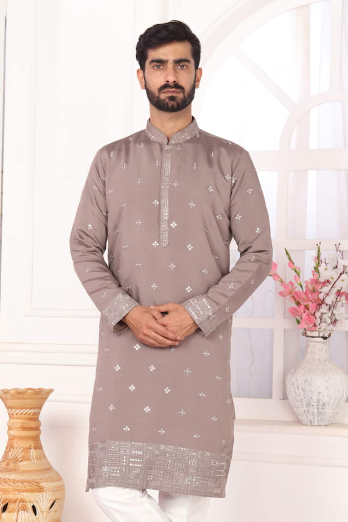 Arihant Rai Sinha Embroidered Art Silk Brown Straight Kurta 