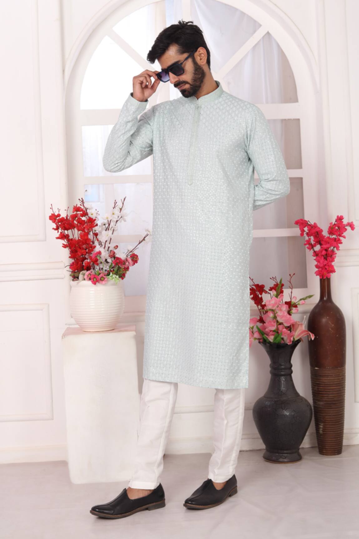Arihant Rai Sinha Mint Green Embroidered Kurta Set 