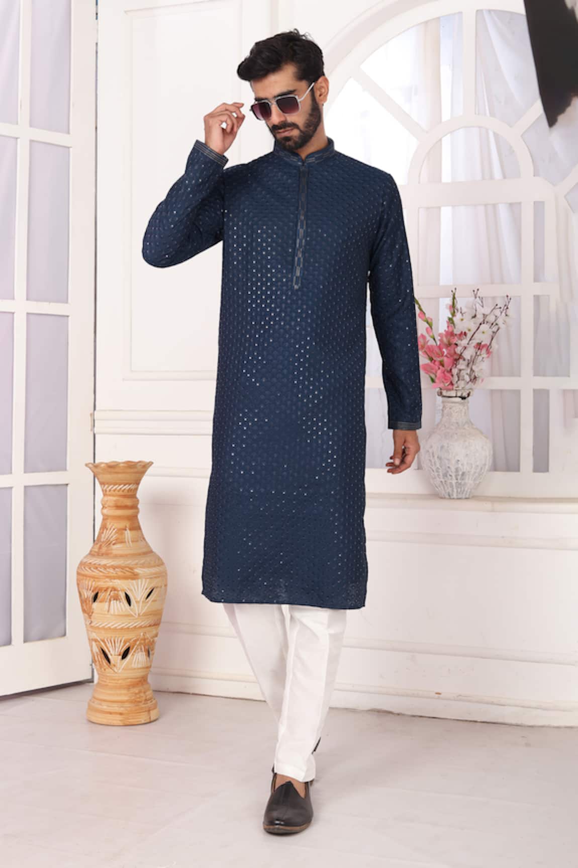 Arihant Rai Sinha Teal Blue Embroidered Kurta Set 