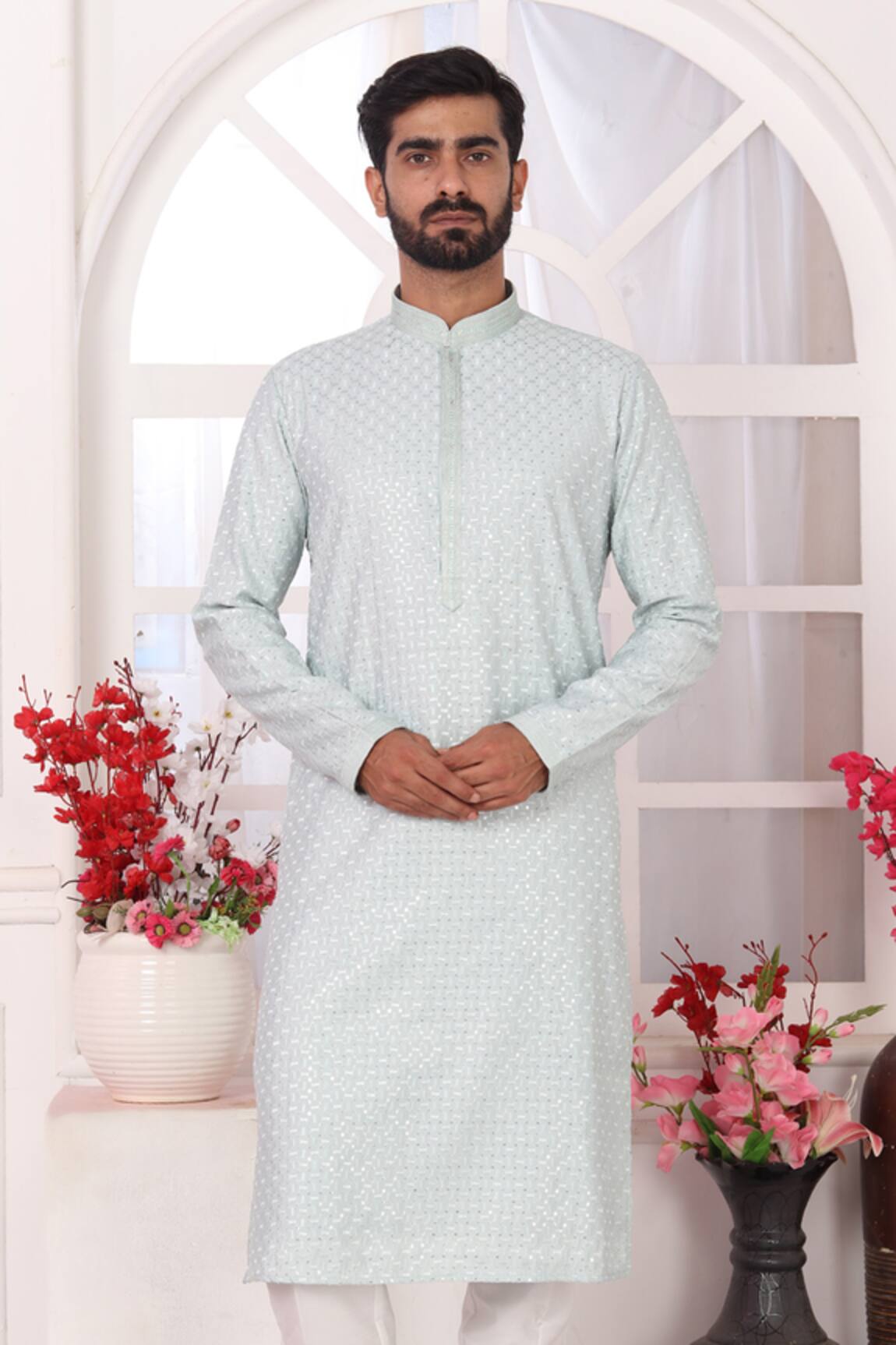 Arihant Rai Sinha Mint Green Embroidered Straight Kurta 