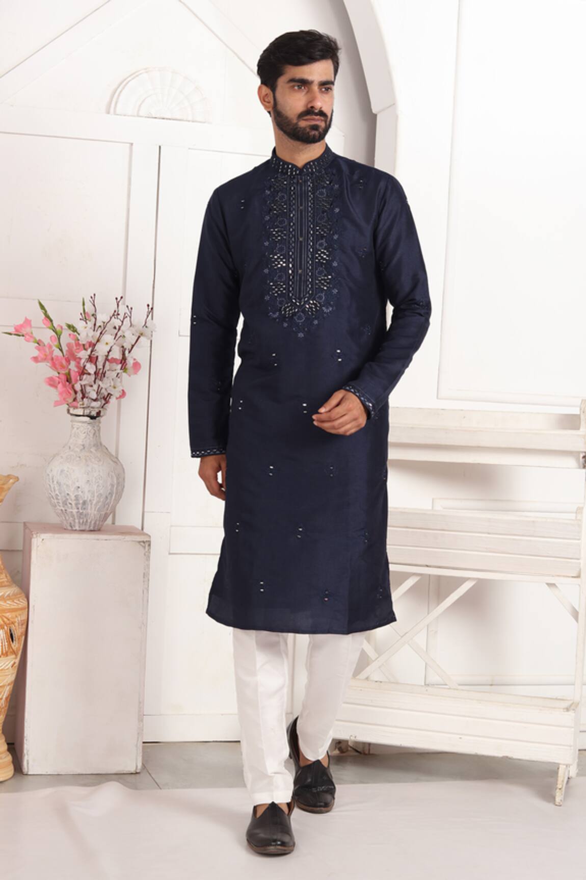 Arihant Rai Sinha Blue Banarasi Silk Straight Kurta 