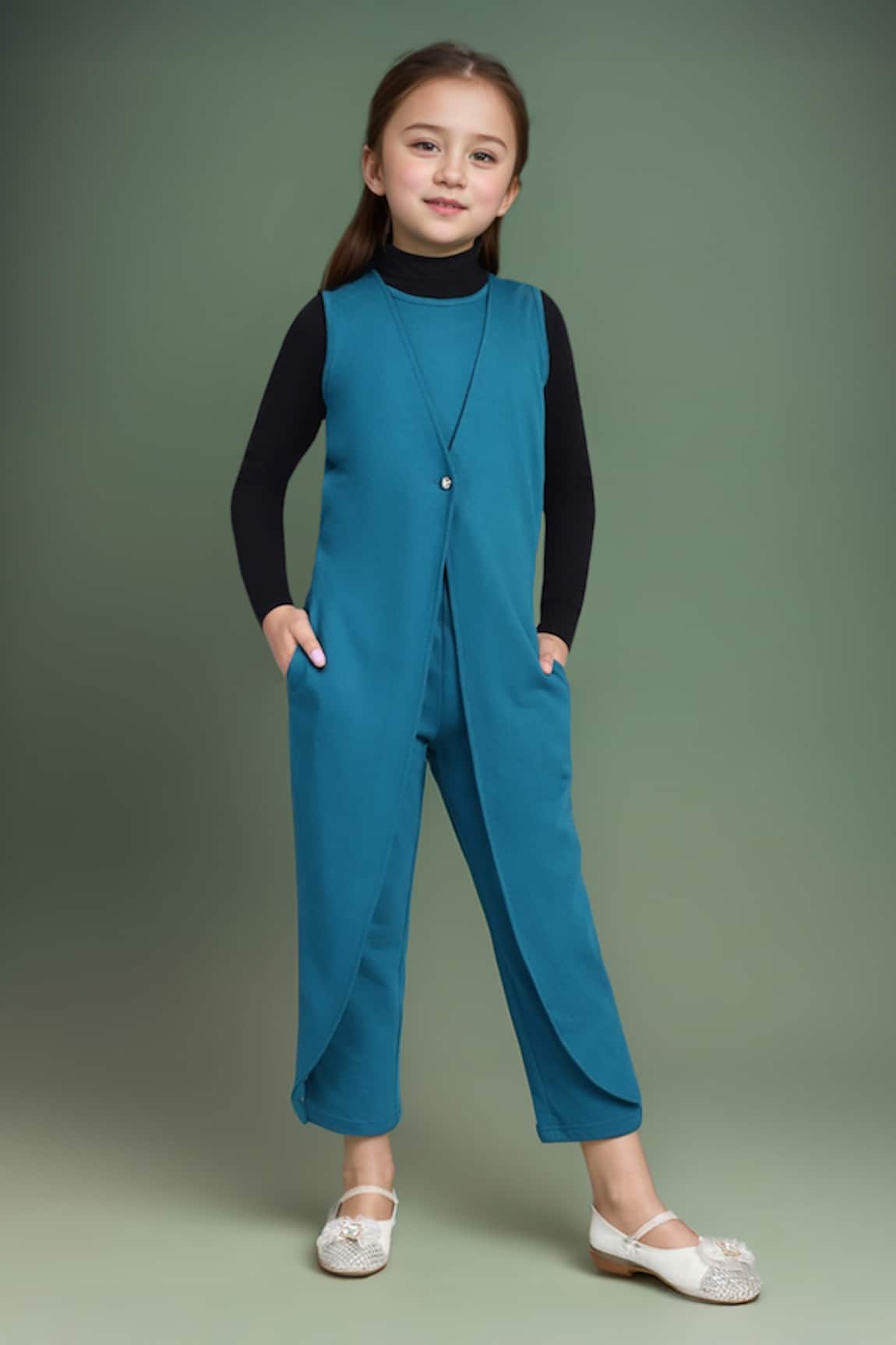 Petite Pomme Single Button French Terry Jumpsuit 